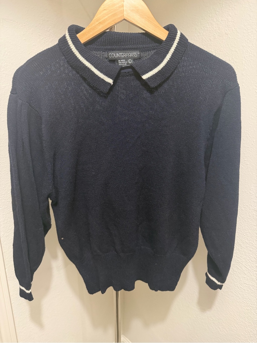 Counterparts Navy Crewneck Polo-Style Sweater with White Trim